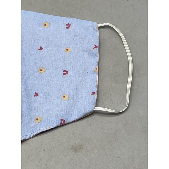set of 2 handmade facemask elastic straps ears reversible pink blue floral 8" ne - Picture 2 of 6